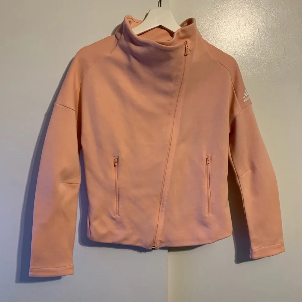 Adidas girl 11-12 youth Id jacket form fitting 2 pockets glow pink athletic gym